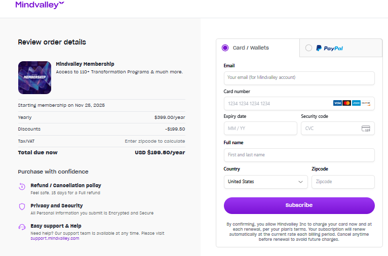 Mindvalley Black Friday checkout page